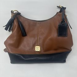 Dooney & Bourke Sophie Large Hobo Bag Brown/Black Pebble Leather Shoulder Purse