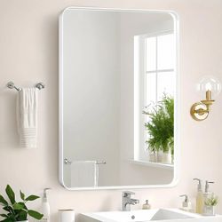 White Framed Rectangular Wall Mirror