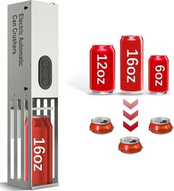 Electric Can Crusher – Heavy Duty Automatic Wall Mounted Can Smasher for Recycling 12oz & 16oz Aluminum Soda, Seltzer, Beer Cans & Plastic Bottles