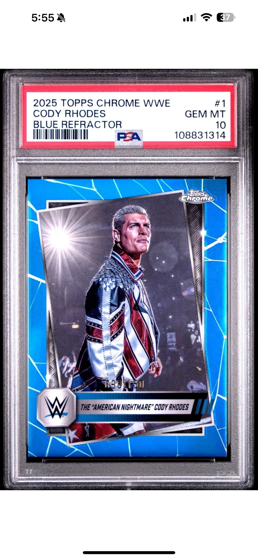 Wwe Topps Chrome Cody Rhodes Blue Refractor /150 PSA 10