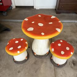 Mushroom 3 Piece Garden Set, Table and Stools