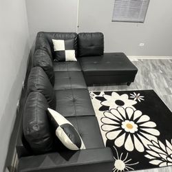 Faux Leather Sofa And Ottoman 