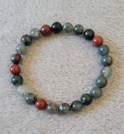 African Bloodstone beaded stretch bracelet,  natural stone beads  8 mm. New.