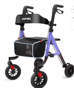 (J-41) COSYWILL Aluminum Walker with Seat, Height-Adjustable Mobility Walker with 8" Wheels, 350 lb Weight Capacity, Purple