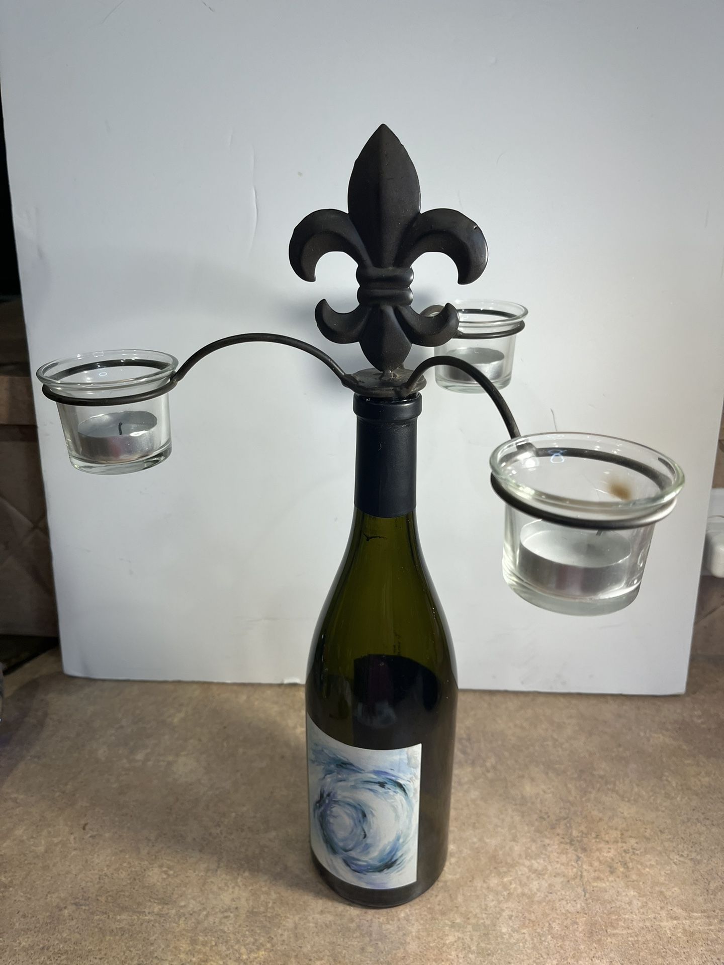 Unique Metal & Wrought Iron Votive Candle Holder Made with an EMPTY Bottle 