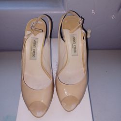 Jimmy Choo Nova Nude Patent Leather Slingback Heels
