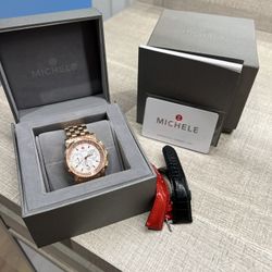 Rose Gold Michele Diamond Watch Plus Red And Black Bands