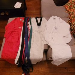 Lot Of 3 Taekwondo Martial Arts Kids Uniforms, Full Set White, Red Size 0 Size 1