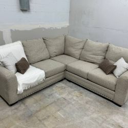Bob's Furniture Studded 3-Piece Beige Sectional Couch