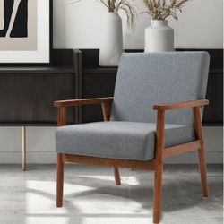 Mid-century Modern Solid Wood Armchair Blue Wood Polyester
