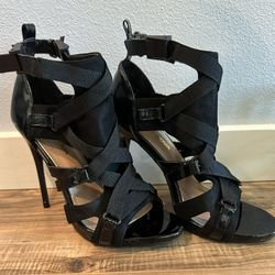 Women’s Fashion Nova Black Strappy Heels Size 7.5