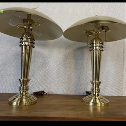 Pair of Brass Table Lamps with Brass Shades Size H-24 L-17