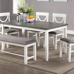 White Dining Table Set With Bench 