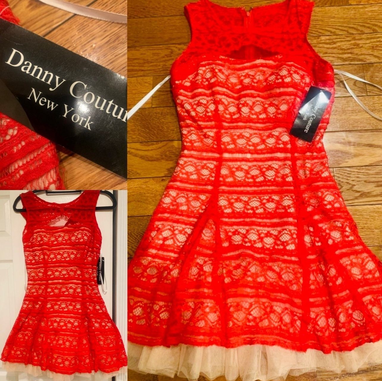 Danny couture NWT Lipstick red lace fit-and-flare short dress size 6