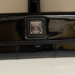 Tignanello Black Patent Leather Trifold Wallet Organizer Clutch