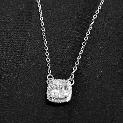 Sterling Silver Necklace / Square CZ  Pendant 