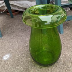 Vintage Green Mushroom Glass Vase. No Cracks. 14" X 8"