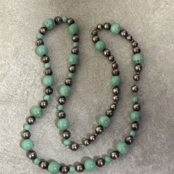 925 Sterling Silver Round Beaded Turqoise Necklace 