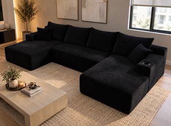 🚨134” Cloud Couch , Modular Sleeper Sofa with Cup Holders, Free Combination, No Assembly N-27