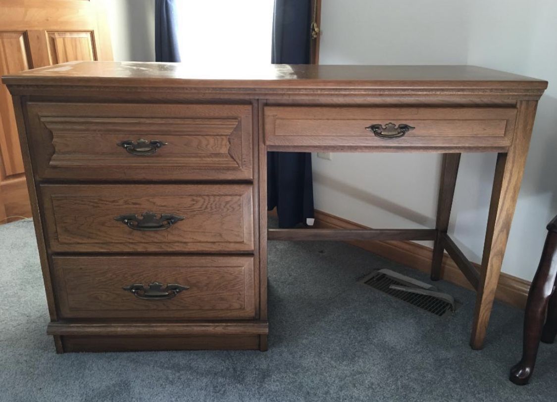 Young Hinkle Four Drawer Solid Oak Desk