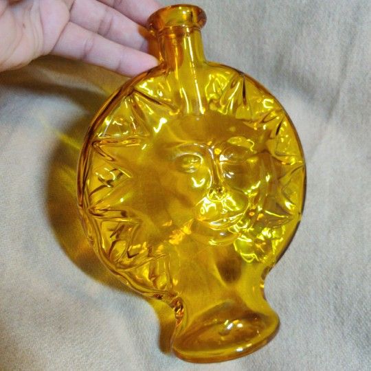 Vintage Mod Dep Yellow Sun Face  Bottle Bud Vase