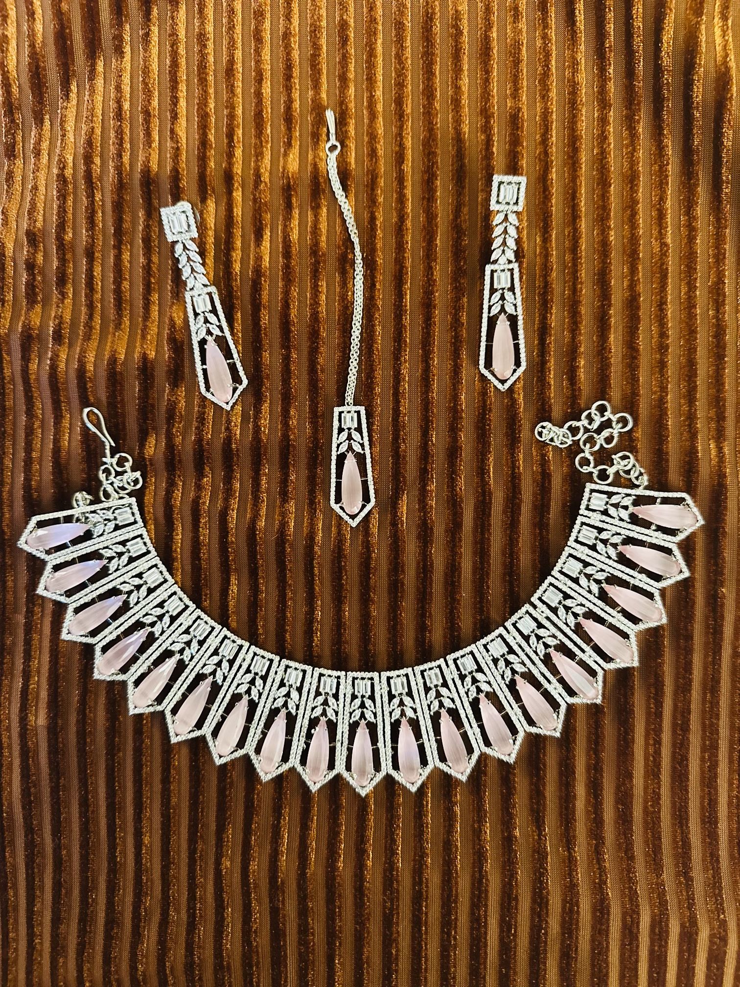 Exquisite Pink and white Dimond Necklace set - wedding Jewelry