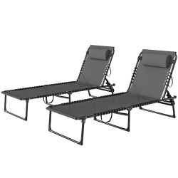 2 Folding Chaise Lounge Pool Chairs