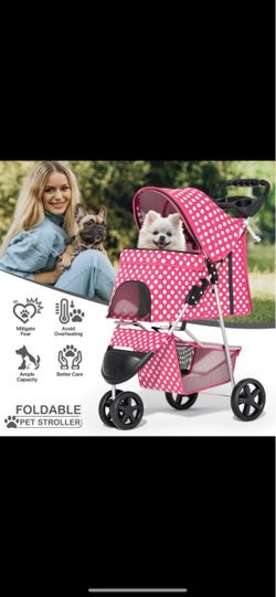 GORGEOUS VIBRANT PINK AND WHITE POLKADOT PET STROLLER πβοΈπ