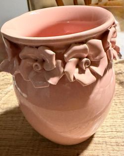 Pink Ceramic Floral Rim Vase.  Read description 1st