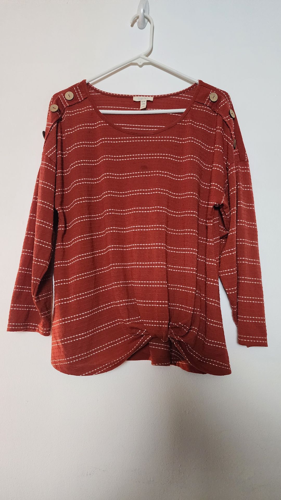 Women's Rust Dotted 3/4 Sleeve Twist Front Top Size XL