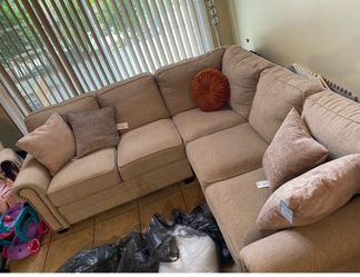 Beige Fabric Sectional Sofa with Nailhead Trim