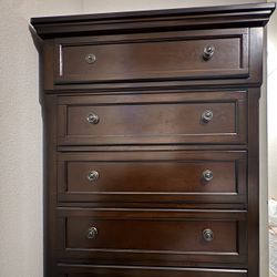 Solid Dark Brown Wooden Dresser - 5 Drawers 