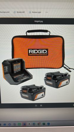 RIDGID 18V Lithium-Ion 2 - 4 Ah Battery Starter kit w Charger, bag, retail $277