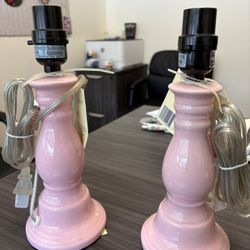 Restore & Restyle Pink Glossy Ceramic Lamp Bases Pair Corded Push-Through