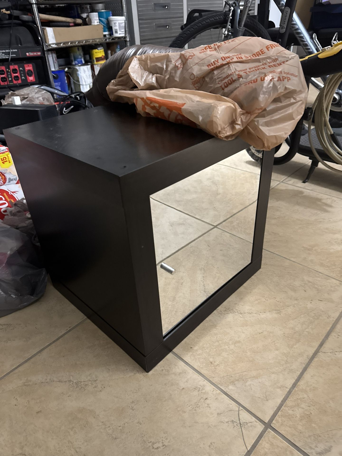 Night Stand - Black Wood/Mirror - FREE