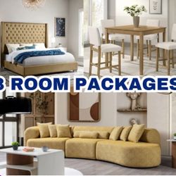 NEW 3 ROOM PACKAGE DEAL- BED MATTRESS DINING ROOM SECTIONAL SOFA AND MORE 