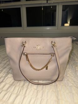 Coach Leather Tote Bag with Gold Chain