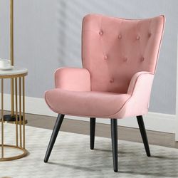 Velvet Wingback Chair Tufted Button Back Accent Chair Contemporary Leisure Chair,Pink