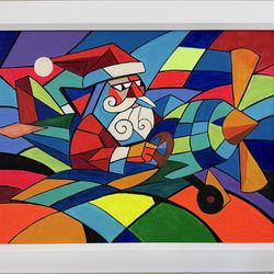 Neon Cubist Flight of Santa