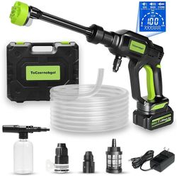 Cordless Portable Pressure Washer, 4.0Ah Battery-Powered Handheld Power Cleaner with 1200 PSI Brushless Motor, 6-in-1 Nozzle & 3-Speed Settings, LCD D