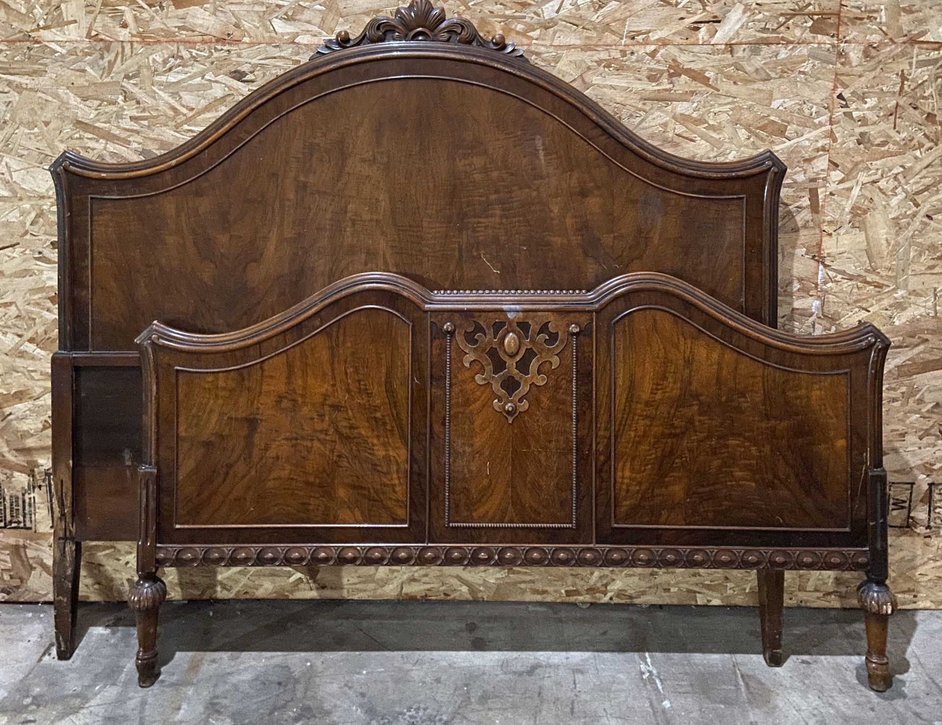 Antique Chippendale Mahogany Bed Headboard Footboard Made in 1830’s by Lammert Furniture - Fits Queen Sized Mattress