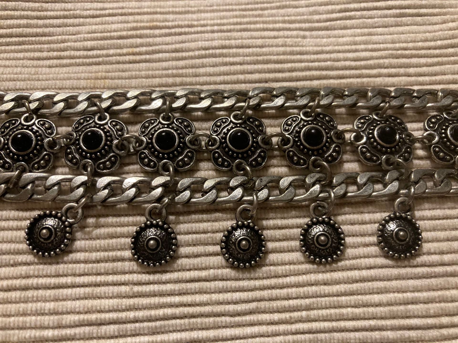 Silver Metal Choker Necklace With Black Marquesite Stones