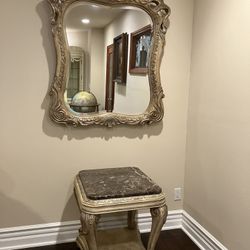 Schandig Wood Carved Mirror And End Table