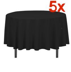 5 Pcs Black 90 inch  Round Polyester Table Cloth Tablecloth Table Cover Party Wedding Linen  Easy laundering in your home washing machine, Easy care -