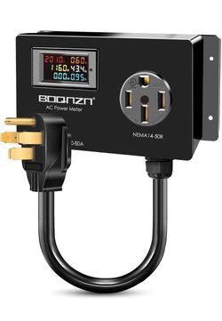 50A AC Power Meter, 240V NEMA 14-50P to 14-50R Outlet Monitor LCD Display Digital Multimeter Tester with 1.3FT 10AWG Cable, Multifunction Energy Monit