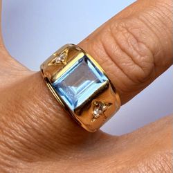 14K Gold Men’s Ring with Blue Gemstone – Size 8 – 6.48g