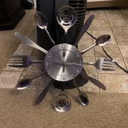 Fork,spoon Knife  Silver Clock 
