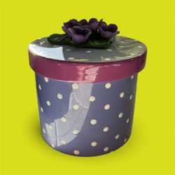 Teleflora Vintage Ceramic Trinket Box Storage Round Jewelry Box Lavender Flowers