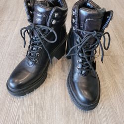 Marc Fisher Black Leather Combat Style Boots, Size 9