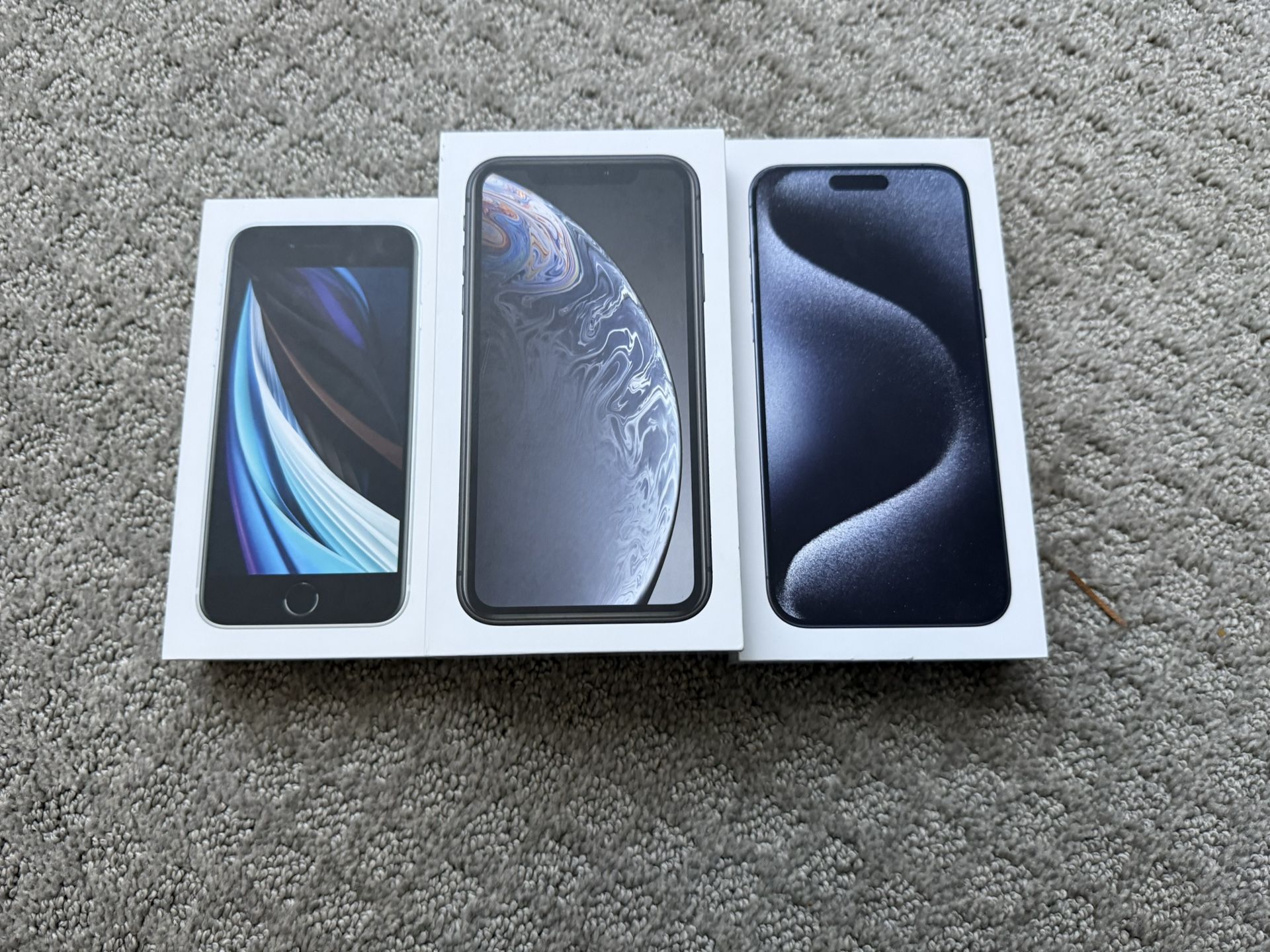 iPhone BOXES: iPhone 15 pro max, iPhone XR, and iPhone SE